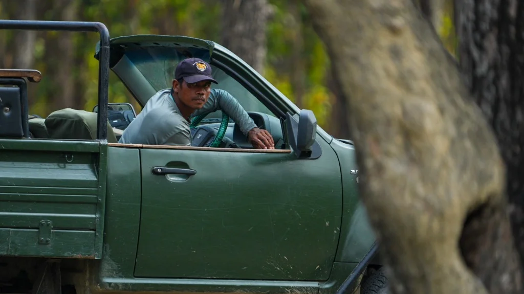 Chauffeur en Jeep 4x4 safari ouverte dans le parc national de Chitwan